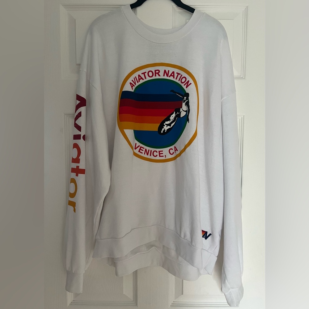 Aviator Nation White Surfer Logo Sweatshirt